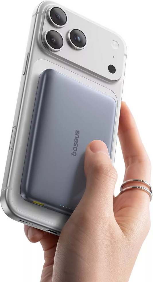 Batteria Esterna Wireless Baseus PicoGo AM41, 10000mAh, 27W, PD + FQI, 1 x QI - 1 x USB-C, Grigio E0027200