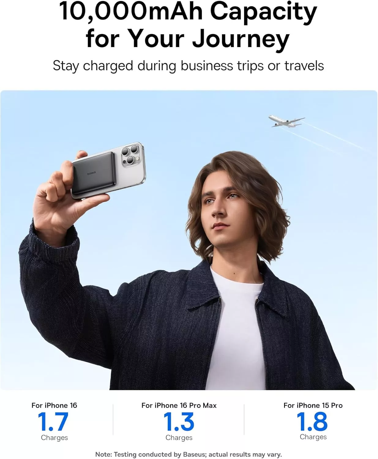 Batteria Esterna Wireless Baseus PicoGo AM41, 10000mAh, 27W, PD + FQI, 1 x QI - 1 x USB-C, Nera E0027201