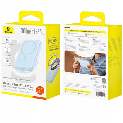Batteria Esterna Wireless Baseus EnerFill FM11 Ultra-Mini, 10000mAh, 22.5W, PD + FQI, 1 x QI - 1 x USB-C, Blu P1008210E313-00