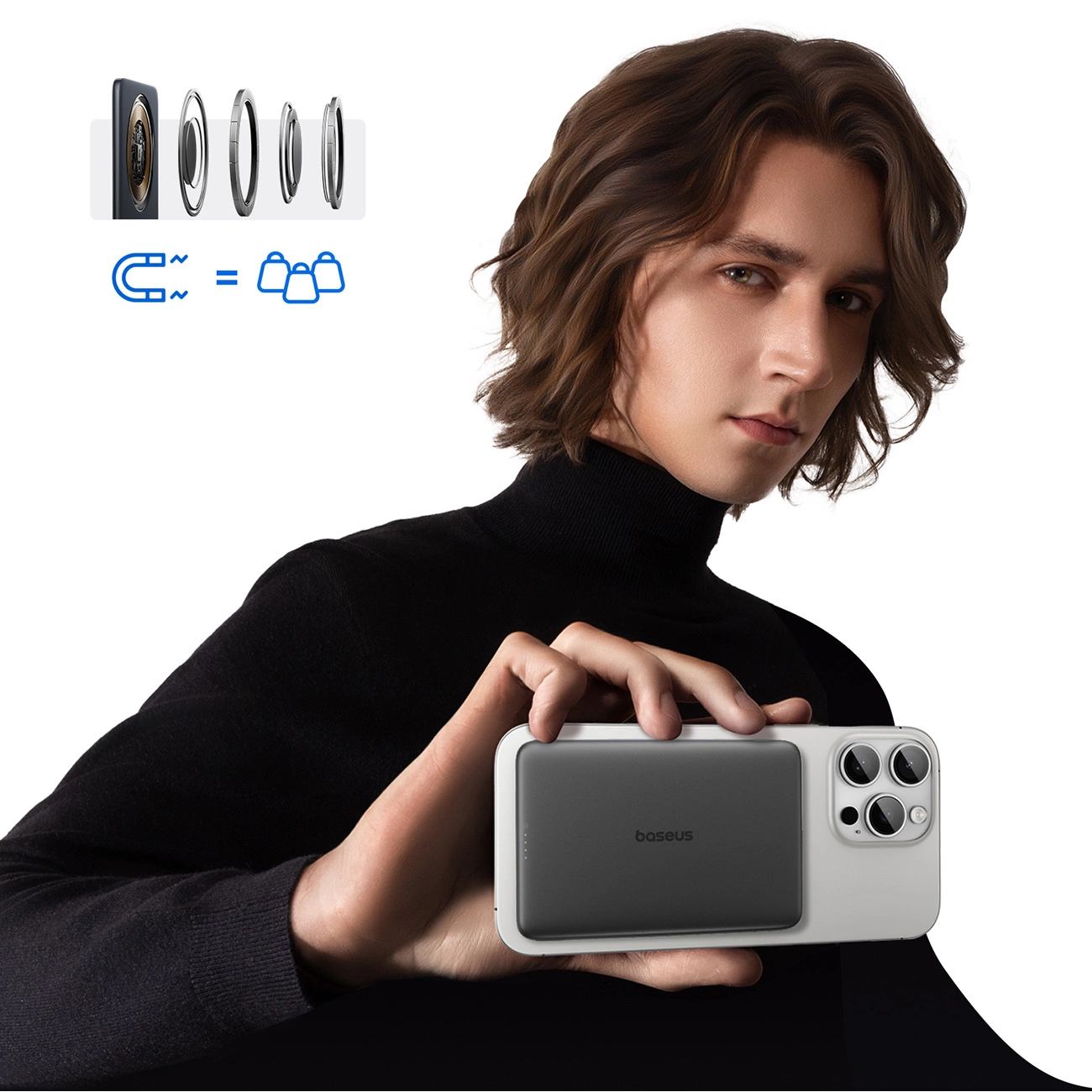 Batteria Esterna Wireless Baseus PicoGo AM41, 5000mAh, 20W, PD + FQI, 1 x QI - 1 x USB-C, Nera