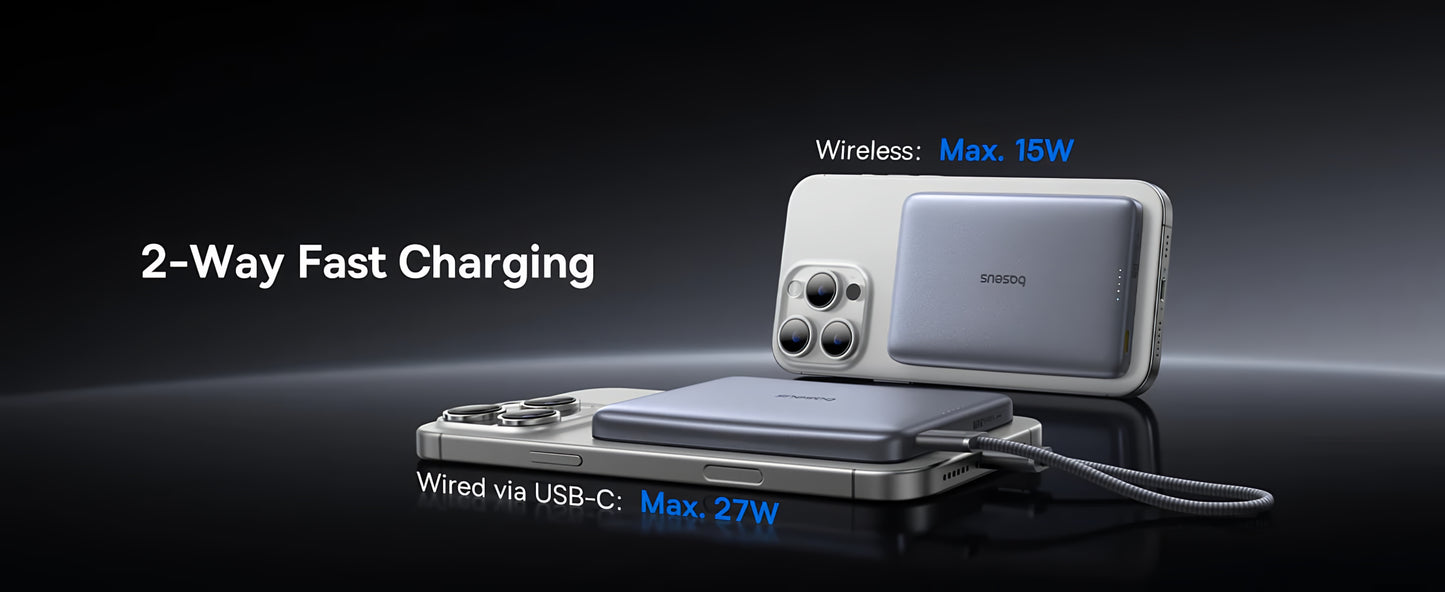 Baseus PicoGo AM41 Wireless External Battery, 10000mAh, 27W, PD + FQI, 1 x QI - 1 x USB-C, Beige E0027203