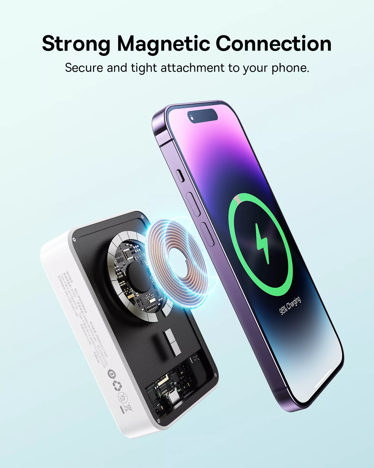 Batteria Esterna Wireless Baseus EnerFill FM41 Mini, 20000mAh, 20W, PD + FQI, 1 x QI - 1 x USB-C, Bianca E0027U01