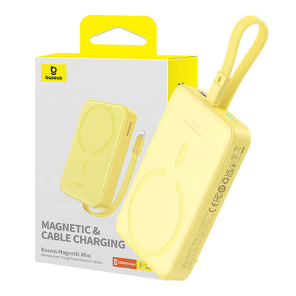 Baseus Magnetic Mini Wireless External Battery, 10000mAh, 20W, PD + FQI, 1 x Lightning - 1 x QI - 1 x USB-C, Yellow P10022109Y23-00