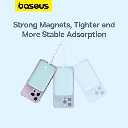 Batteria Esterna Wireless Baseus Mini Air, 6000mAh, 20W, PD + FQI, 1 x QI - 1 x USB-C, Blu P10059002313-00