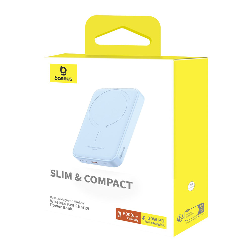 Batteria Esterna Wireless Baseus Mini Air, 6000mAh, 20W, PD + FQI, 1 x QI - 1 x USB-C, Blu P10059002313-00