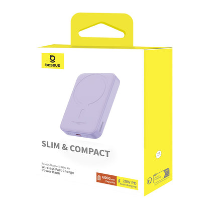 Batteria Esterna Wireless Baseus Mini Air, 6000mAh, 20W, PD + FQI, 1 x QI - 1 x USB-C, Viola P10059002513-00