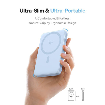 Batteria Esterna Wireless Baseus PicoGo, 5000mAh, 20W, PD + FQI, 1 x QI - 1 x USB-C, Blu P10076800313-00