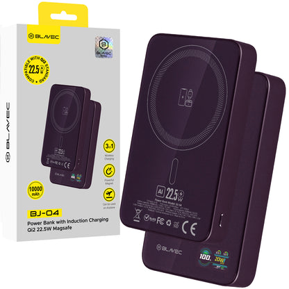 Batteria esterna wireless Blavec BJ-04 Slim, 10000 mAh, 22,5 W, PD + FQI, 1 x QI - 1 x USB-C, viola