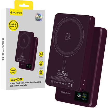 Batteria esterna wireless Blavec BJ-03 Slim, 10000 mAh, 22,5 W, PD + FQI, 1 x QI - 1 x USB-C, viola