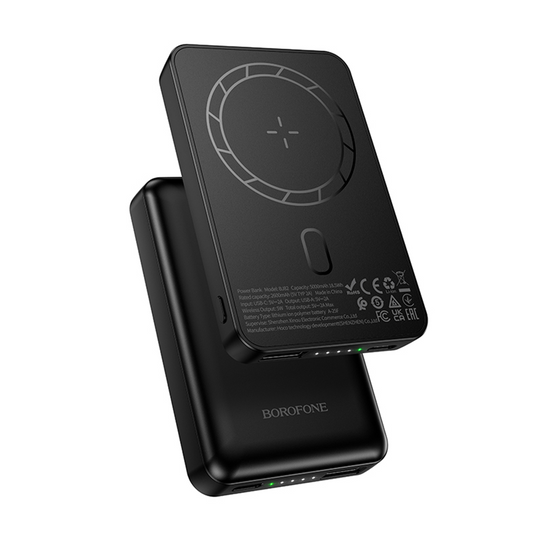 Batteria Esterna Wireless Borofone BJ82 Dawn, 5000mAh, 10W, 1 x QI - 1 x USB-A, Nera