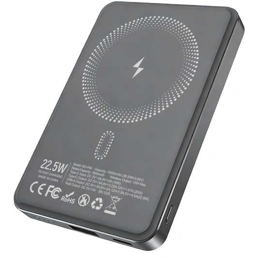 Batteria Esterna Wireless BWOO BO-P82, 10000mAh, 22.5W, PD + FQI, 1 x QI - 1 x USB-C, Grigio