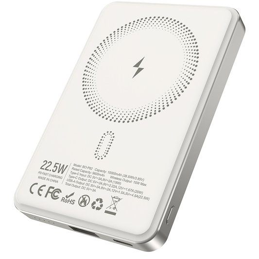 Batteria Esterna Wireless BWOO BO-P82, 10000mAh, 22.5W, PD + FQI, 1 x QI - 1 x USB-C, Bianca