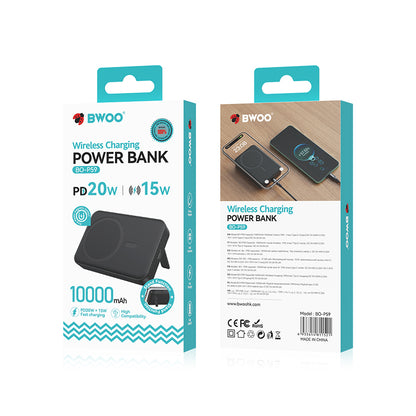 Batteria Esterna Wireless BWOO BO-P59, 10000mAh, 20W, PD + FQI, 1 x QI - 1 x USB-C, Nera
