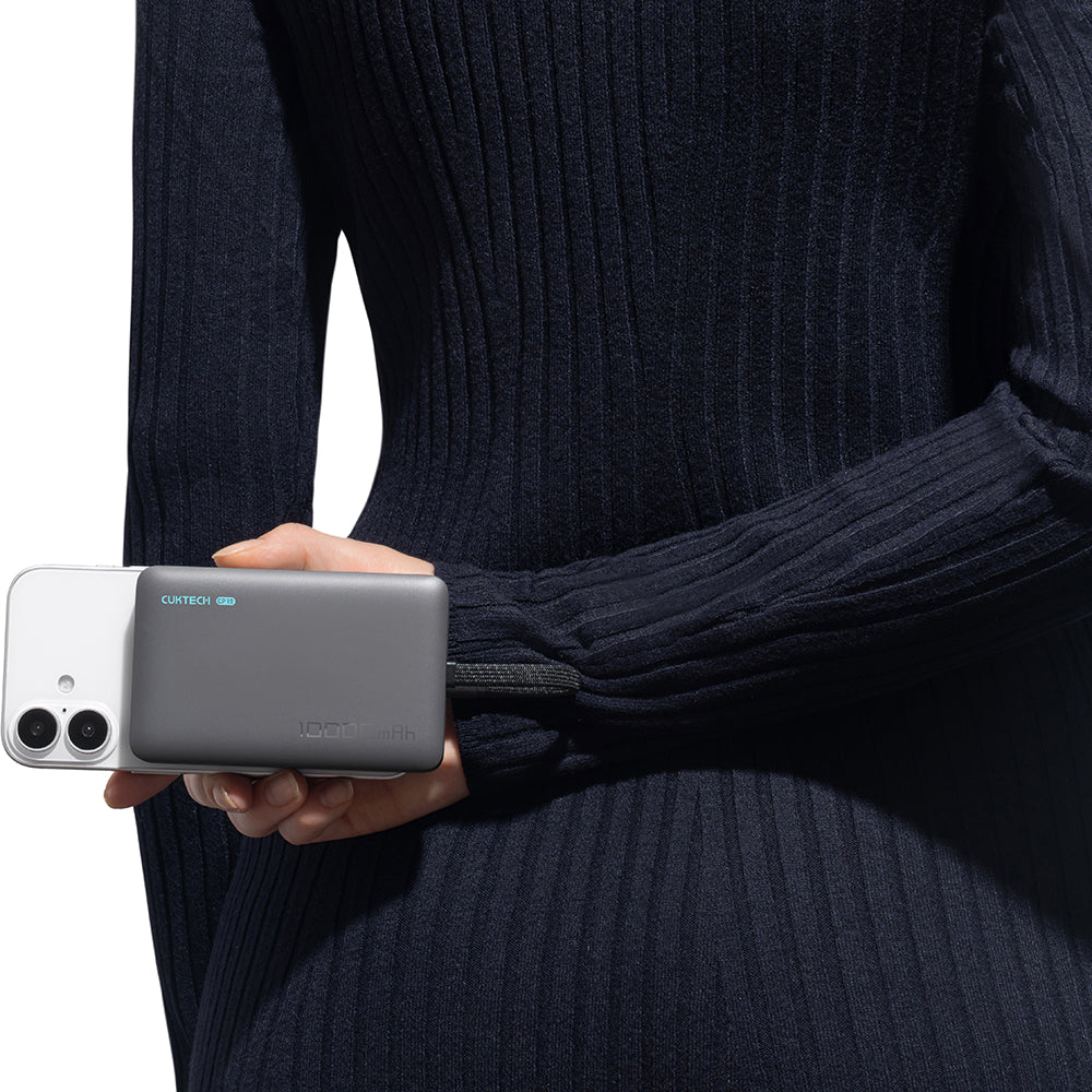 Batteria Esterna Wireless Cuktech WPB100L, 10000mAh, 22.5W, PD + FQI, 1 x QI - 2 x USB-C, Nera CKWPB100LGLBK