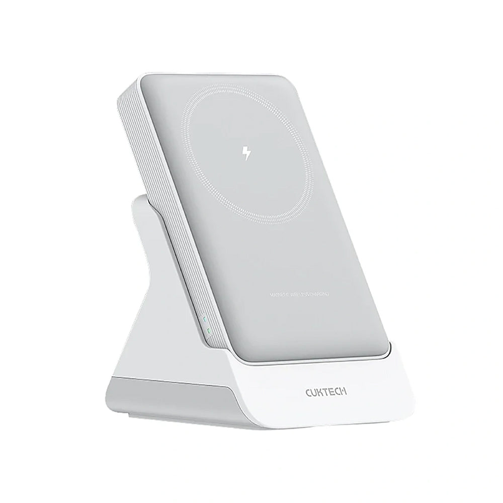 Batteria Esterna Wireless Cuktech WPB100N, 10000mAh, 20W, PD + FQI, 1 x QI - 1 x USB-C, Bianca CKWPB100NGLGR