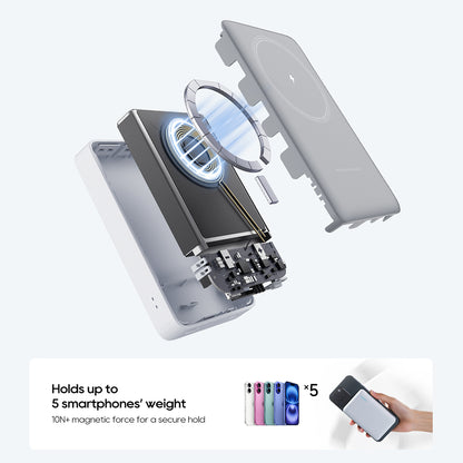 Batteria Esterna Wireless Cuktech WPB100N, 10000mAh, 20W, PD + FQI, 1 x QI - 1 x USB-C, Bianca CKWPB100NGLGR