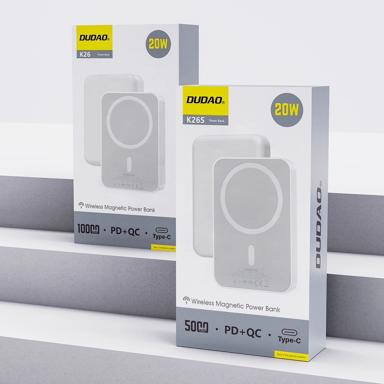 Batteria Esterna Wireless Dudao K26s, 5000mAh, 20W, PD + FQI, 1 x QI - 1 x USB-C, Bianca