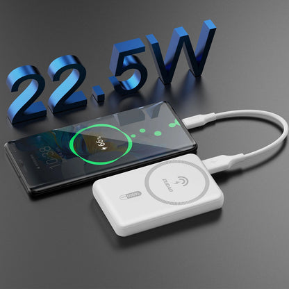 Batteria Esterna Wireless Dudao K14S, 5000mAh, 20W, QC + PD + FQI, 1 x QI - 1 x USB-A - 1 x USB-C, Bianca