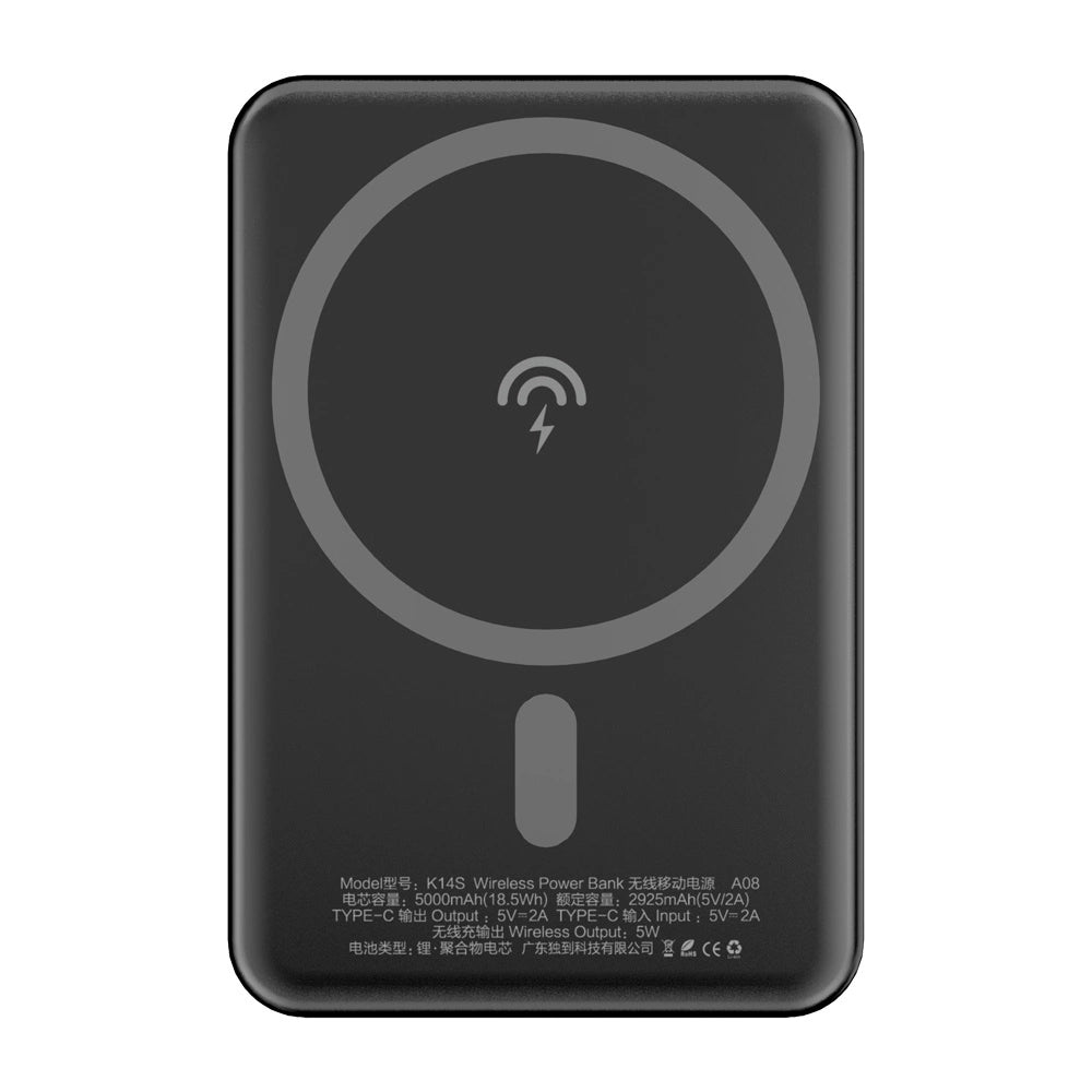 Batteria Esterna Wireless Dudao K14S, 5000mAh, 10W, PD + QI, 1 x QI - 1 x USB-C, Nera