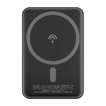 Batteria Esterna Wireless Dudao K14S, 5000mAh, 10W, PD + QI, 1 x QI - 1 x USB-C, Nera