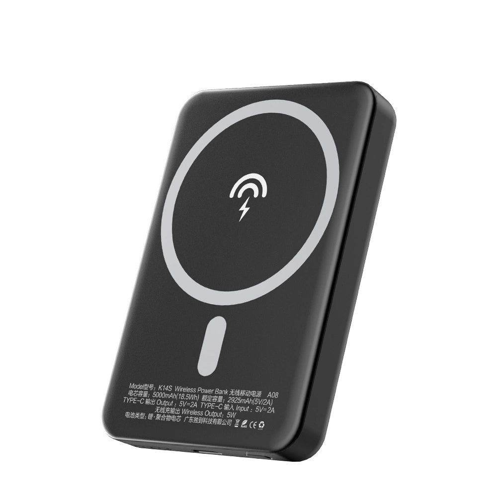 Batteria Esterna Wireless Dudao K14S, 5000mAh, 10W, PD + QI, 1 x QI - 1 x USB-C, Nera