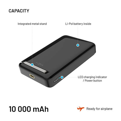 Fixed MagZen 10 Pro Wireless External Battery, 10000mAh, 30W, PD + FQI, 1 x QI - 1 x USB-C, Black