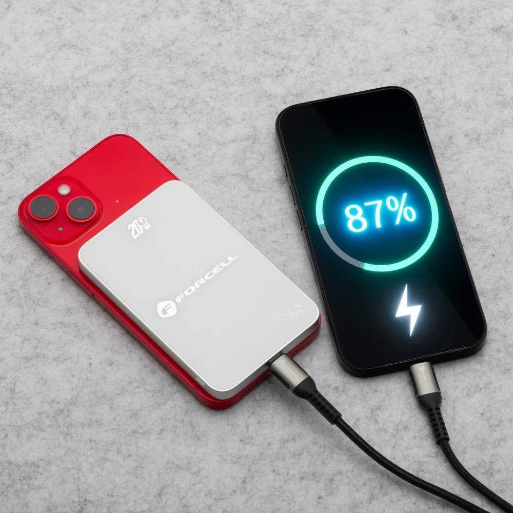 Batteria Esterna Wireless Forcell F5K8, 5000mAh, 15W, PD + FQI, 1 x QI - 1 x USB-C, Bianca