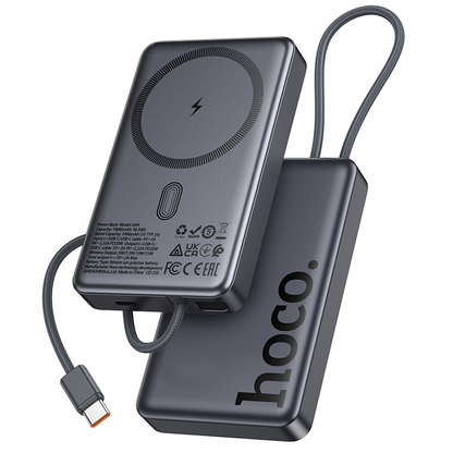 Batteria Esterna Wireless HOCO Q44, 10000mAh, 20W, PD + FQI, 1 x QI - 2 x USB-C, Grigio
