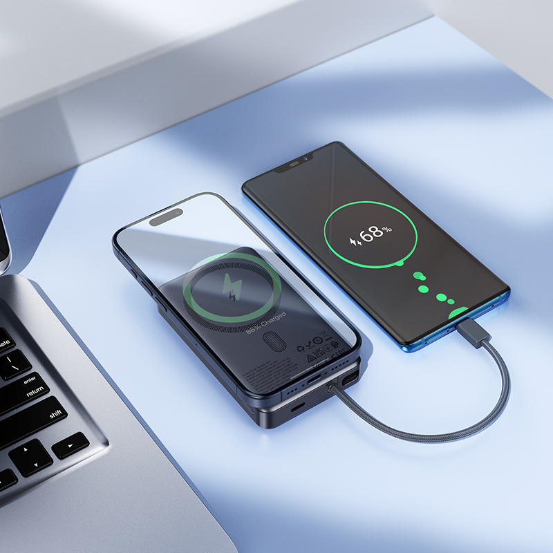 Batteria Esterna Wireless HOCO Q44, 10000mAh, 20W, PD + FQI, 1 x QI - 2 x USB-C, Grigio