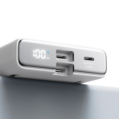 Joyroom JR-PBM01 Wireless External Battery, 10000mAh, 20W, QC + PD + FQI, 1 x Lightning - 1 x QI - 1 x USB-C, White