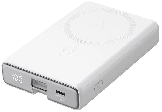 Batteria Esterna Wireless Joyroom JR-PBM01, 10000mAh, 20W, QC + PD + FQI, 1 x Lightning - 1 x QI - 1 x USB-C, Bianca