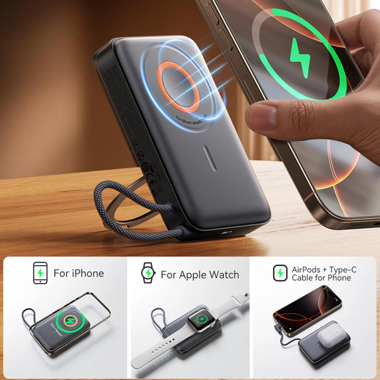 Batteria Esterna Wireless Joyroom JR-PBM02, 10000mAh, 22.5W, PD + FQI, 1 x QI - 2 x USB-C, Nera