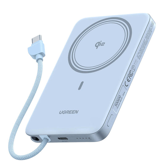 Batteria esterna wireless UGREEN PB570 (65839B), 10000 mAh, 30 W, PD + FQI, 1 x QI - 2 x USB-C, blu