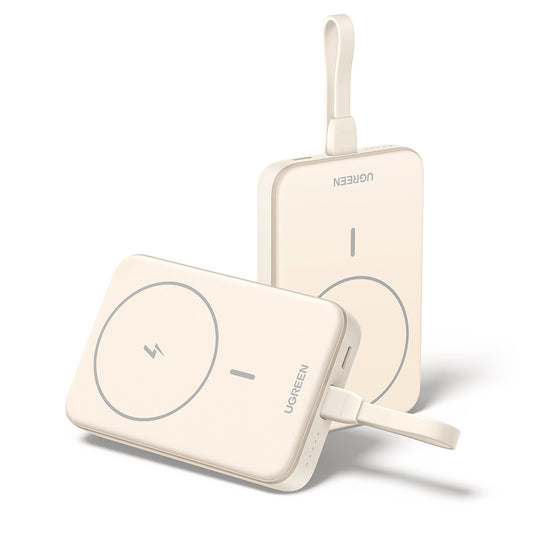 Batteria Esterna Wireless UGREEN PB760, 10000mAh, 20W, PD + FQI, 1 x QI - 1 x USB-C, Beige