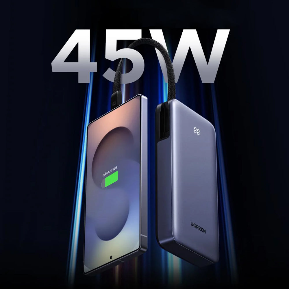 Batteria Esterna UGREEN PB536 (55988B), 20000mAh, 45W, QC + PD, 1 x USB-A - 2 x USB-C, Grigio