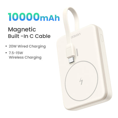 Batteria Esterna Wireless UGREEN PB760, 10000mAh, 20W, PD + FQI, 1 x QI - 1 x USB-C, Beige