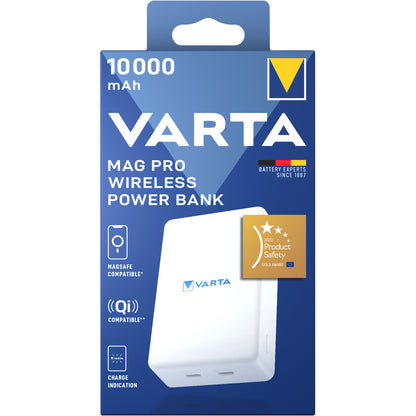 Batteria Esterna Wireless Varta Mag Pro, 10000mAh, 20W, 1 x QI - 2 x USB-C, Bianca