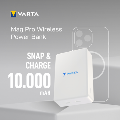 Batteria Esterna Wireless Varta Mag Pro, 10000mAh, 20W, 1 x QI - 2 x USB-C, Bianca