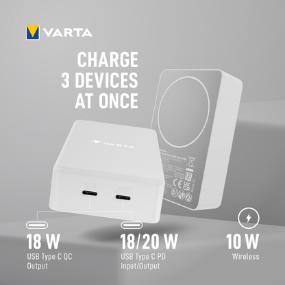 Batteria Esterna Wireless Varta Mag Pro, 10000mAh, 20W, 1 x QI - 2 x USB-C, Bianca