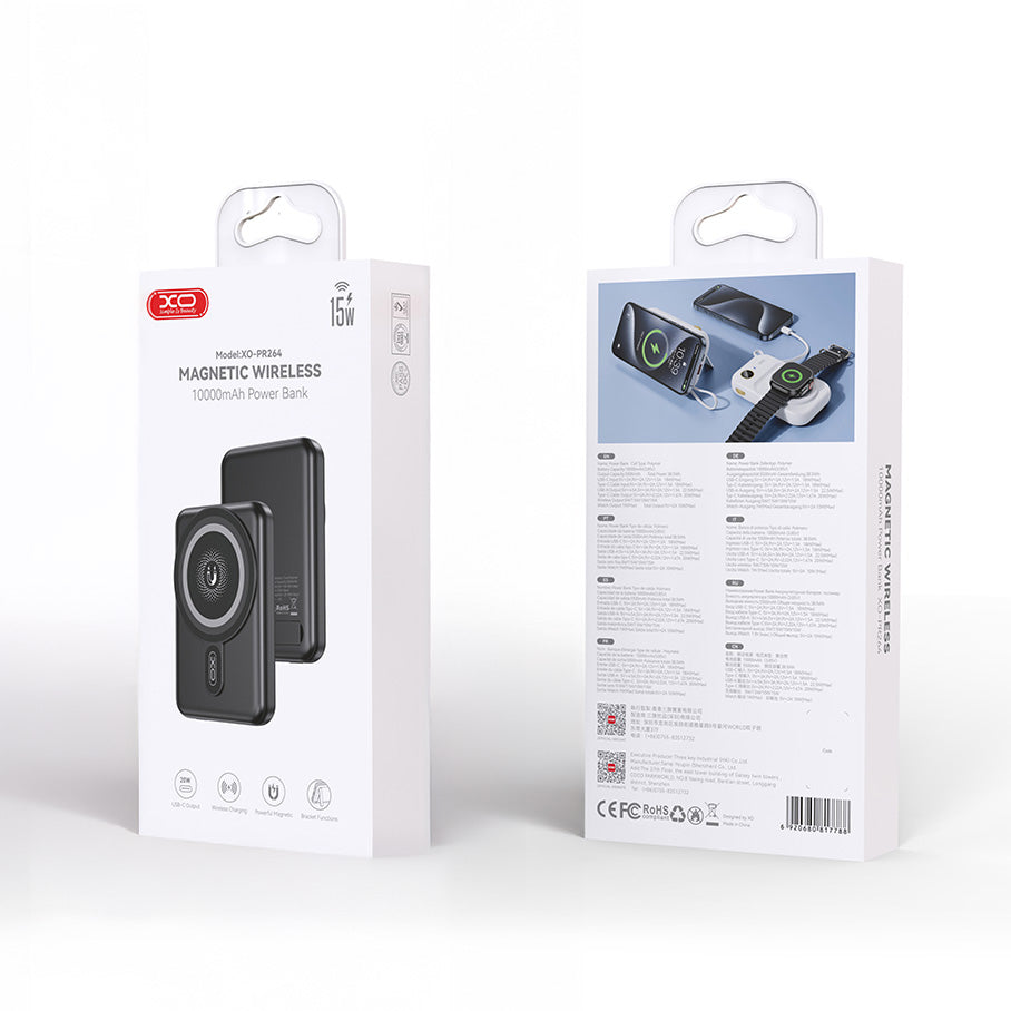 Batteria Esterna Wireless XO Design PR264, 10000mAh, 20W, PD + FQI, 1 x USB-C, Nera