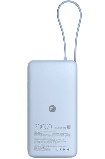 Xiaomi External Battery, 20000mAh, 67W, QC + PD, 1 x USB-A - 2 x USB-C, Blue BHR08O8GL