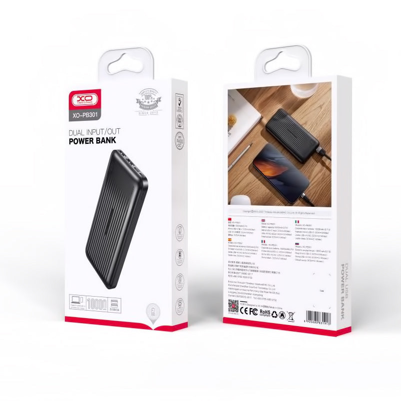 Batteria Esterna XO Design PB301, 10000mAh, 10W, 2 x USB-A, Nera