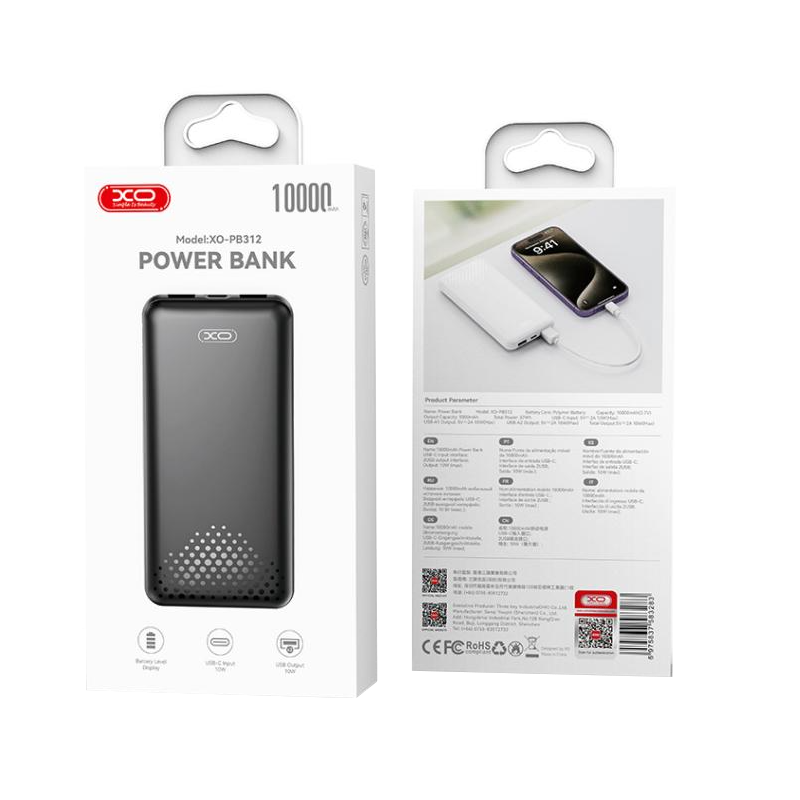 Batteria Esterna XO Design PB312, 10000mAh, 10W, 2 x USB-A, Nera