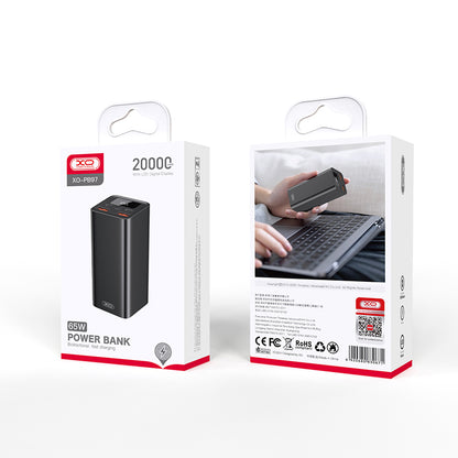 Batteria Esterna XO Design PB97, 20000mAh, 65W, QC + PD, 2 x USB-A - 2 x USB-C, Nera