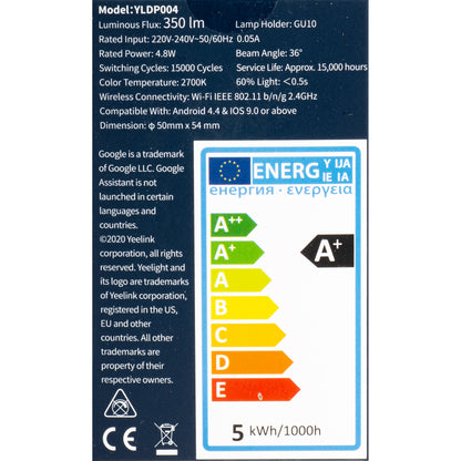 Lampadina LED Yeelight W1, Wi-Fi, GU10, 4.8W, 2700K, 350lm YLDP004