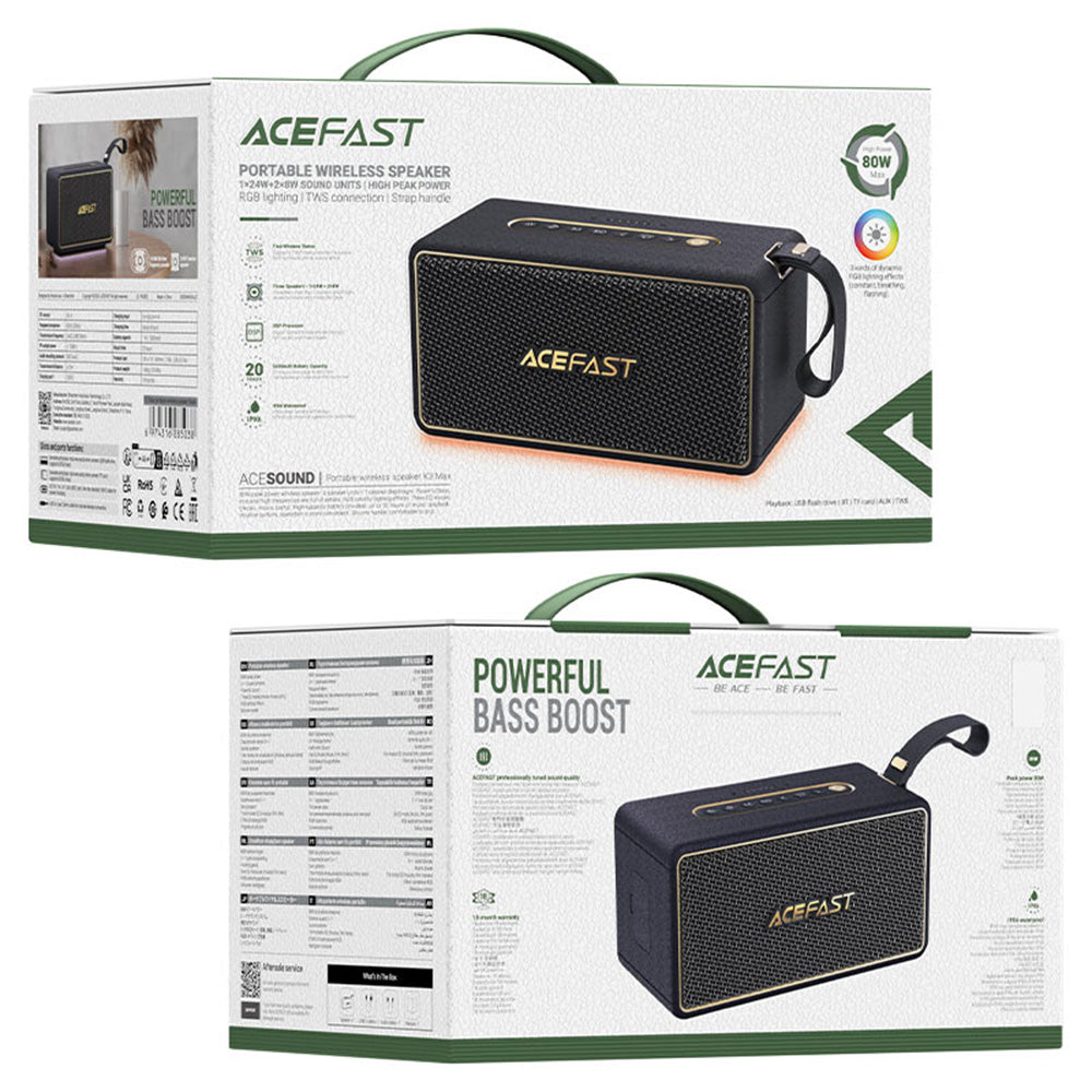 Cassa Portatile Bluetooth Acefast K3 Max, 80W, RGB, Impermeabile, Nera
