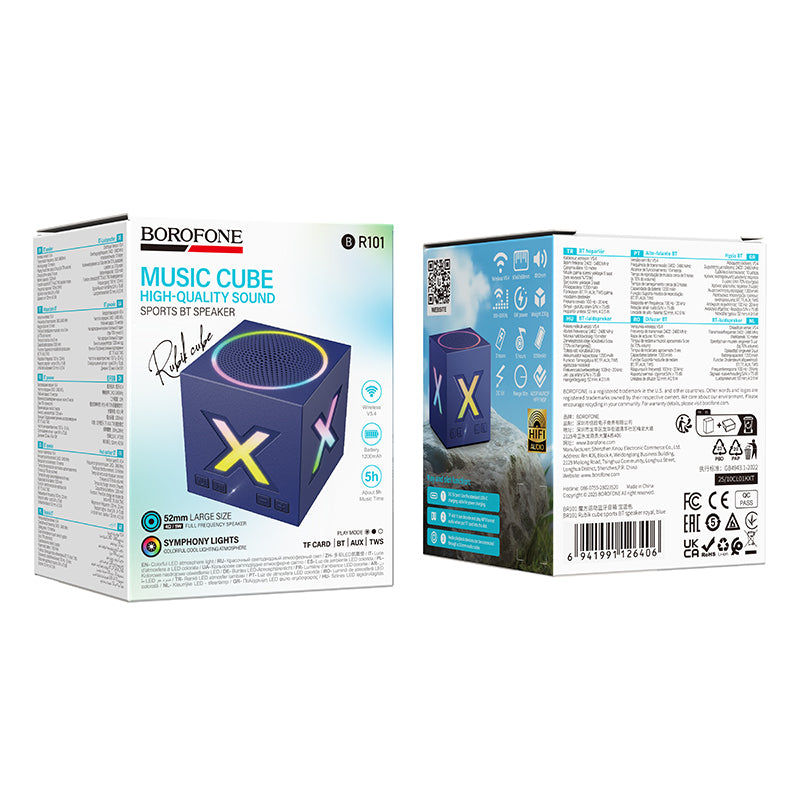 Altoparlante Portatile Bluetooth Borofone BR101 Rubik, 5W, TWS, RGB, Blu