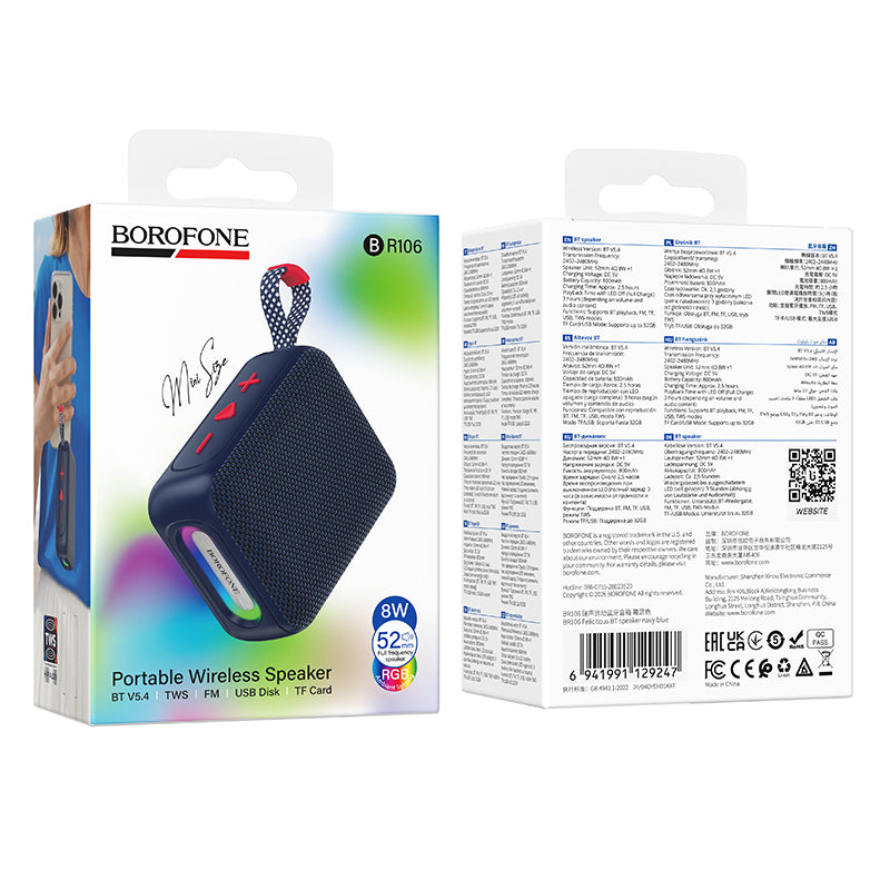 Altoparlante portatile Bluetooth Borofone BR106 Felicitous, 8 W, TWS, RGB, blu navy