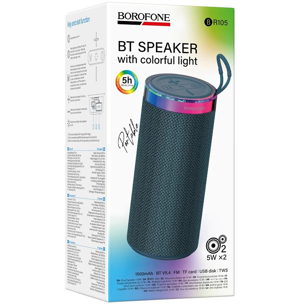 Altoparlante Portatile Bluetooth Borofone BR105 Loud, 10W, TWS, RGB, Blu Marino