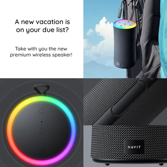 Cassa Portatile Bluetooth HAVIT SK833BT, 2 x 10W, RGB, Impermeabile, Nera